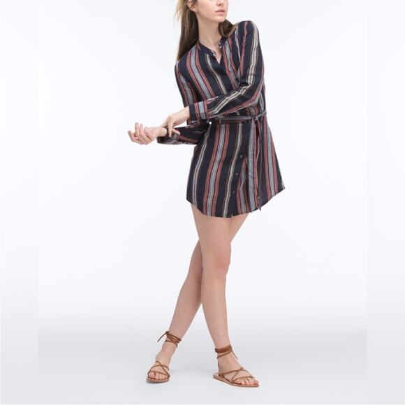 AG Adriano Goldschmied Jett linen cotton striped button mini shirtdress SMALL - Picture 3 of 12